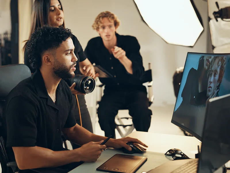 team people and editing photography on computer.